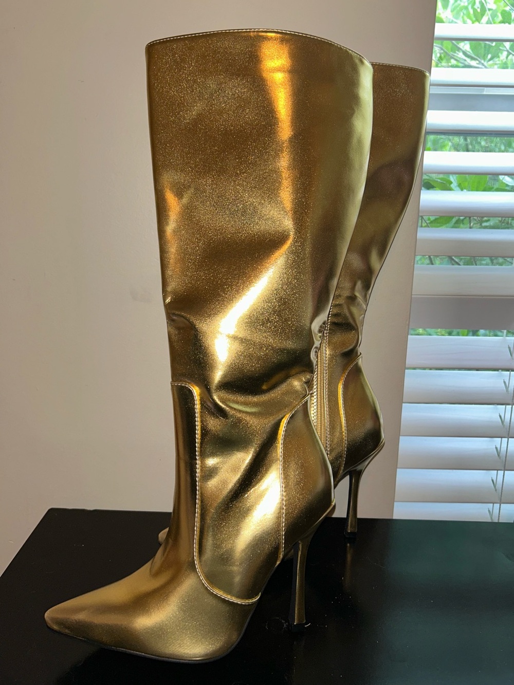 Gold High Heel Knee-High Boots - Women's Metallic Stiletto Boots